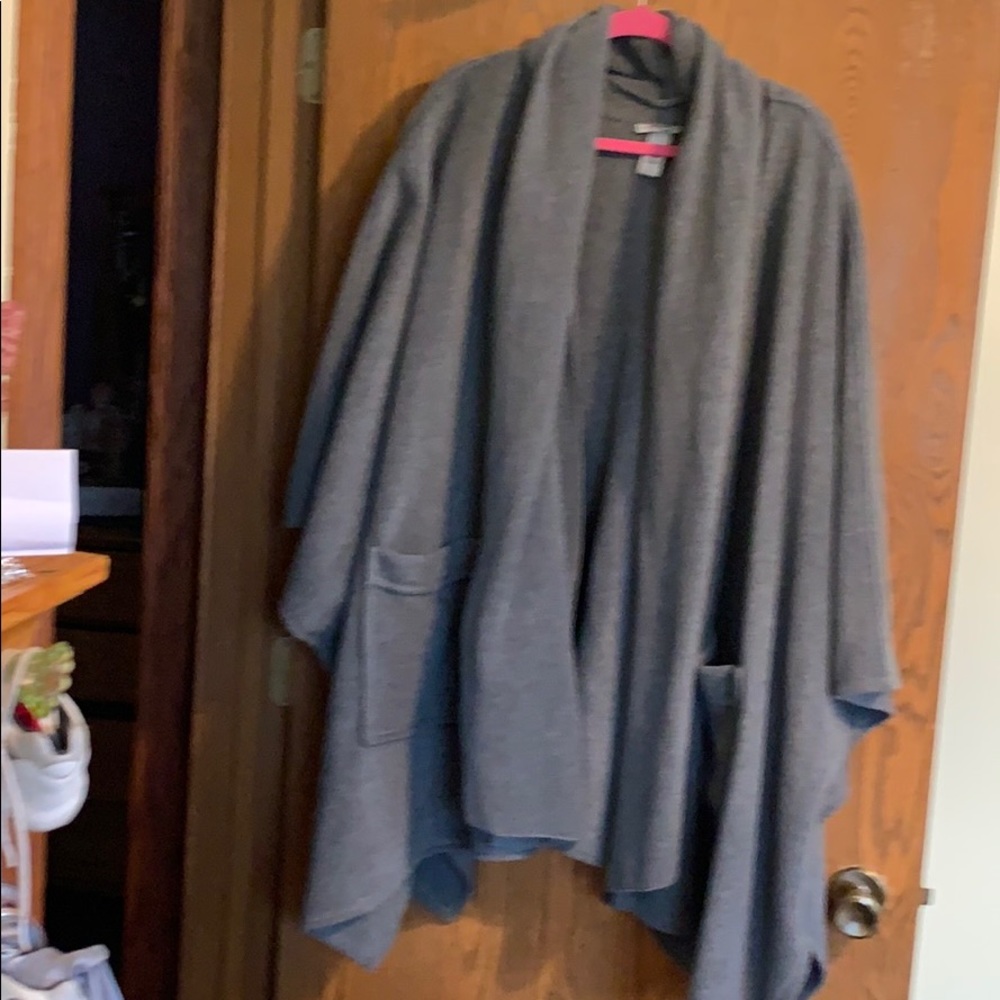Dark gray large pocket removable scarf Poncho